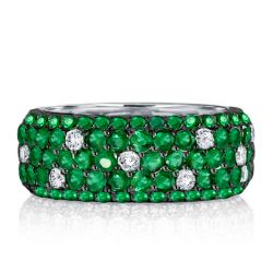 Pave Setting Five Row Micro Pave Emerald Green Eternity Wedding Band