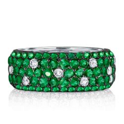 Pave Setting Five Row Emerald Green Eternity Wedding Band