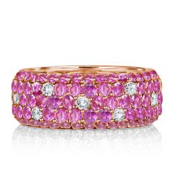Rose Gold Micro Pave Setting Five Row Pink Sapphire Eternity Wedding Band
