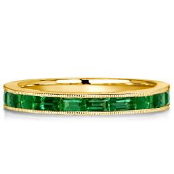 Milgrain Emerald Green Half Eternity Wedding Band For Women