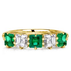 Asscher Cut Green Emerald Half Eternity Wedding Band For Women