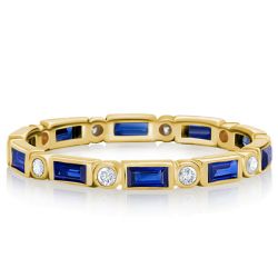 Bezel Baguette Blue Sapphire Eternity Wedding Band For Women