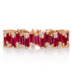 Rose Gold Baguette Cut Ruby Eternity Wedding Band For Women