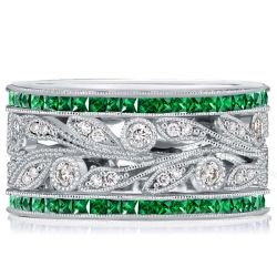 Italo Unique Round White Princess Emerald Sapphire Wedding Band