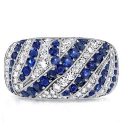 Italo Milgrain Blue Sapphire Wedding Band Cocktail Ring Vintage