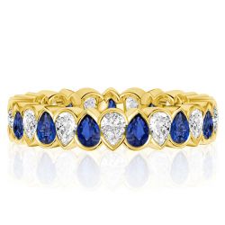 Alternating Blue & White Pear Eternity Wedding Band For Women