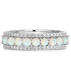 Italo Triple Row Opal & White Round Cut Eternity Wedding Band