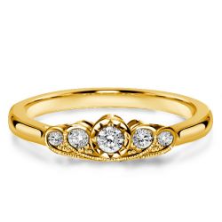 Italo White Round Cut Crown Ring Vintage Milgrain Wedding Band
