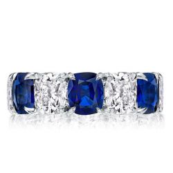 Classic Blue & White Cushion Eternity Wedding Band For Women