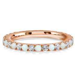 Italo Classic Opal & White Round Eternity Wedding Band For Women