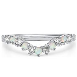 Italo Classic Opal & White Round Half Eternity Wedding Band