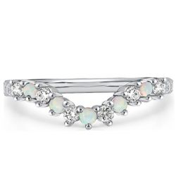 Italo Classic Opal & White Round Half Eternity Wedding Band