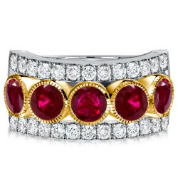 Italo Milgrain Ruby Round Multi Row Half Eternity Wedding Band