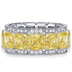 Italo Yellow Asscher Multi Row Eternity Wedding Band For Women