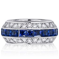 Italo Princess Cut Blue Sapphire Multi Row Wedding Band