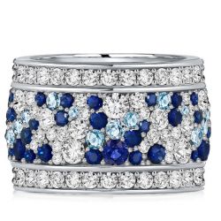 Italo Blue Round Multi Row Eternity Wedding Band For Women