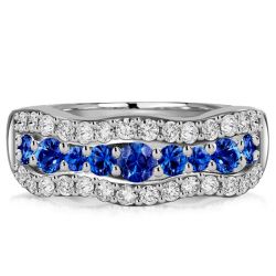 Italo Blue Sapphire Multi Row Wedding Band Wavy Ring