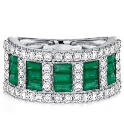 Italo Baguette Cut Emerald Sapphire  Multi Row Wedding Band