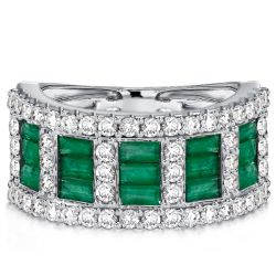 Italo Baguette Cut Emerald Sapphire  Multi Row Wedding Band