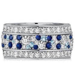 Italo Blue Sapphire Multi Row Eternity Wedding Band In Silver