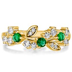 Italo Golden Emerald Wedding Band Ring Leaf Floral Ring