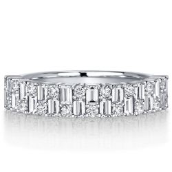 Italo Baguette Double Row Half Eternity Wedding Band For Women