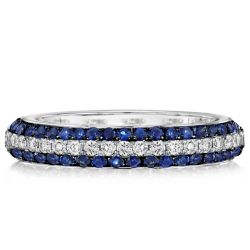 Italo Round Cut Blue Sapphire Triple Row Wedding Band Classic