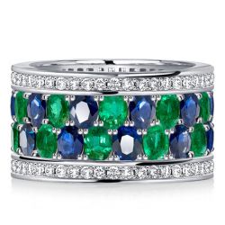 Italo Oval Cut Blue & Emerald Band Multi Row Wedding Band