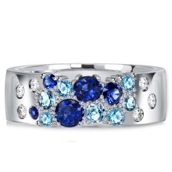 Italo Round Cut Blue Sapphire Wedding Band In Sterling Silver