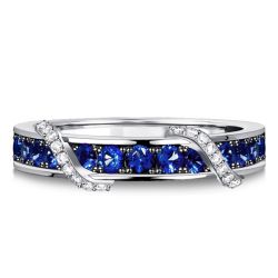 Italo Blue Sapphire Ribbon Wedding Band In Sterling Silver