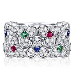 Italo Multi Color Flower Band In Sterling Silver