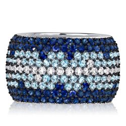 Italo Micro Pave Setting Blue Multi Row Wedding Band For Women