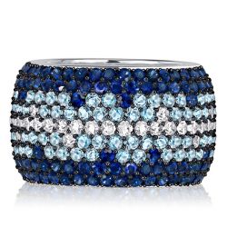 Italo Pave Setting Blue Multi Row Wedding Band For Women