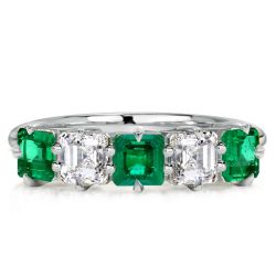 Italo Asscher Cut Green Emerald Wedding Band In 925 Silver