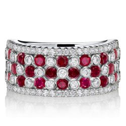 Italo White & Ruby Wedding Band Half Eternity Band In 925 Silver