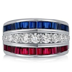 Italo Triple Row Blue Sapphire Wedding Band Ruby Ring