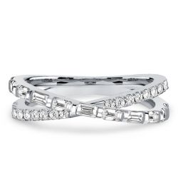 Italo Round & Baguette Cross Wedding Band Crossover Ring