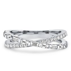 Italo Round & Baguette Cross Wedding Band Crossover Ring