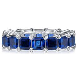 Italo Asscher Cut Blue Sapphire Eternity Wedding Band For Women