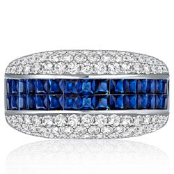 Invisible Setting Asscher Cut Blue Sapphire Wedding Band