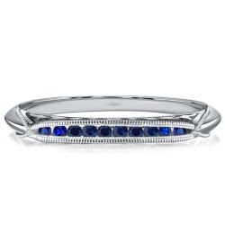 Italo Blue Sapphire Engraved Vintage Wedding Band For Women