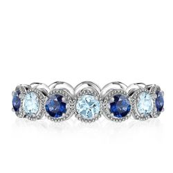 Milgrain Aquamarine & Blue Sapphire Eternity Band