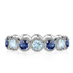 Milgrain Aquamarine & Blue Sapphire Eternity Band