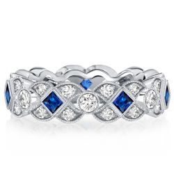 Italo Blue Sapphire Art Deco Design Wedding Band