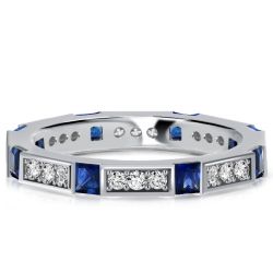 Italo Princess Cut Blue Sapphire Modern Wedding Band