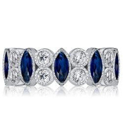 Milgrain Bezel Marquise Blue Sapphire Wedding Band