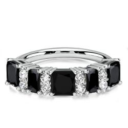 Italo Princess Cut Black Wedding Band Stacking Ring For Women