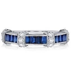 Italo Unique Baguette Cut Blue Sapphire Vintage Wedding Band