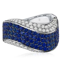 Italo Two Tone Micro Pave Setting Blue Sapphire Wave Wedding Band