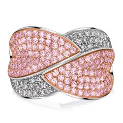 Italo Two Tone Pink Ring Micro Pave Criss-cross Wedding Band For Women